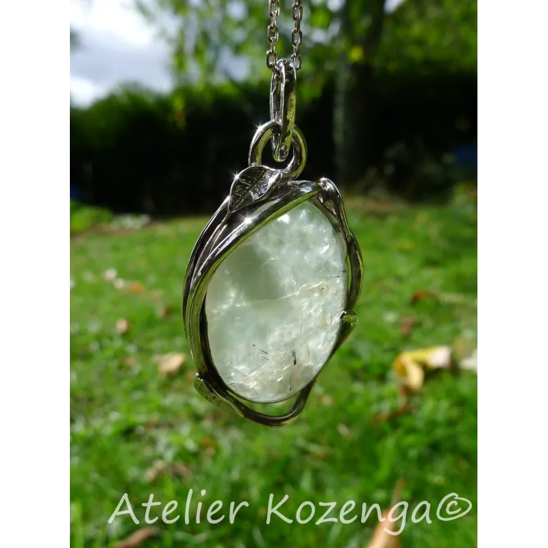 L'Atelier Kozenga pendentif Taaza prehnite 29x19mm argent 950