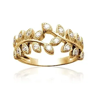 Oriana France laurier bague plaqué or zircones hypoallergénique