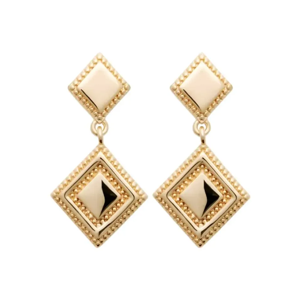 Oriana France boucles pendantes losange plaqué or vintage