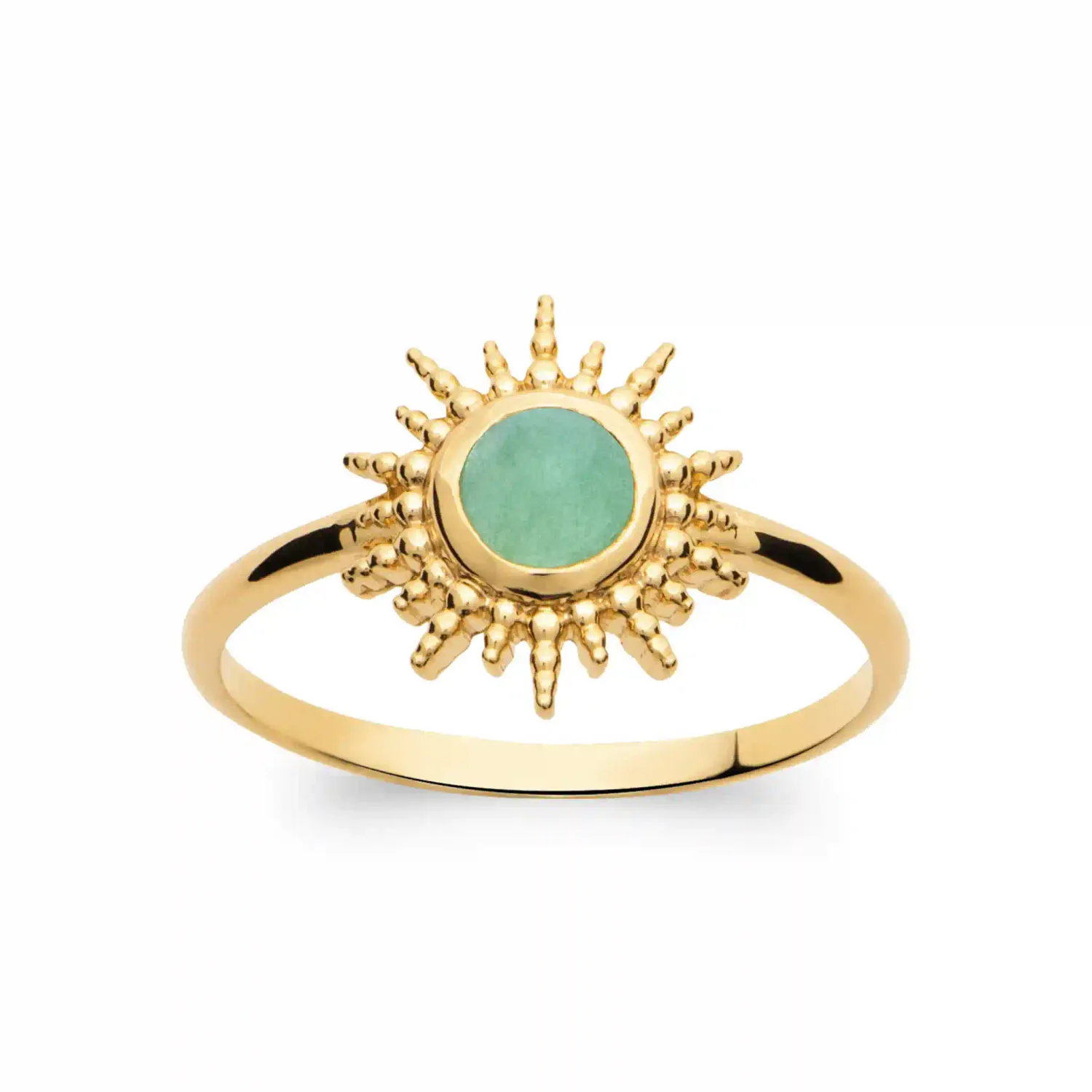 Oriana France bague soleil aventurine plaqué or verte