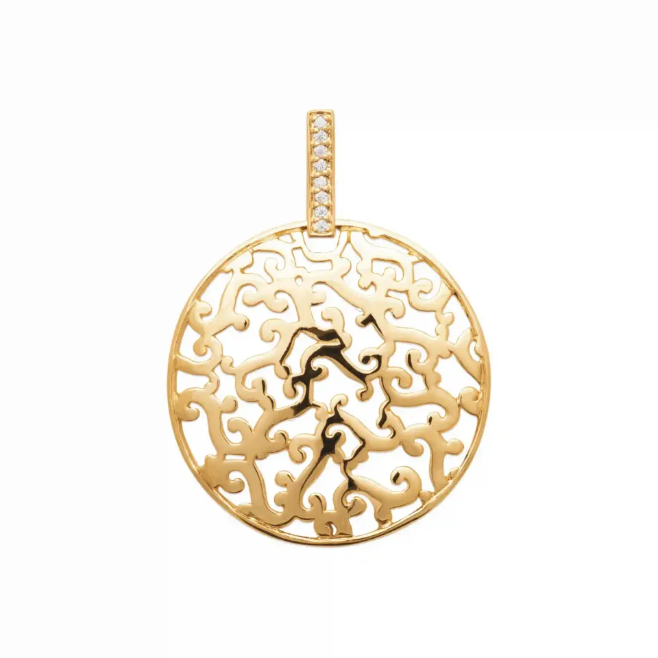 Oriana France arabesques pendentif cercle ajouré plaqué or