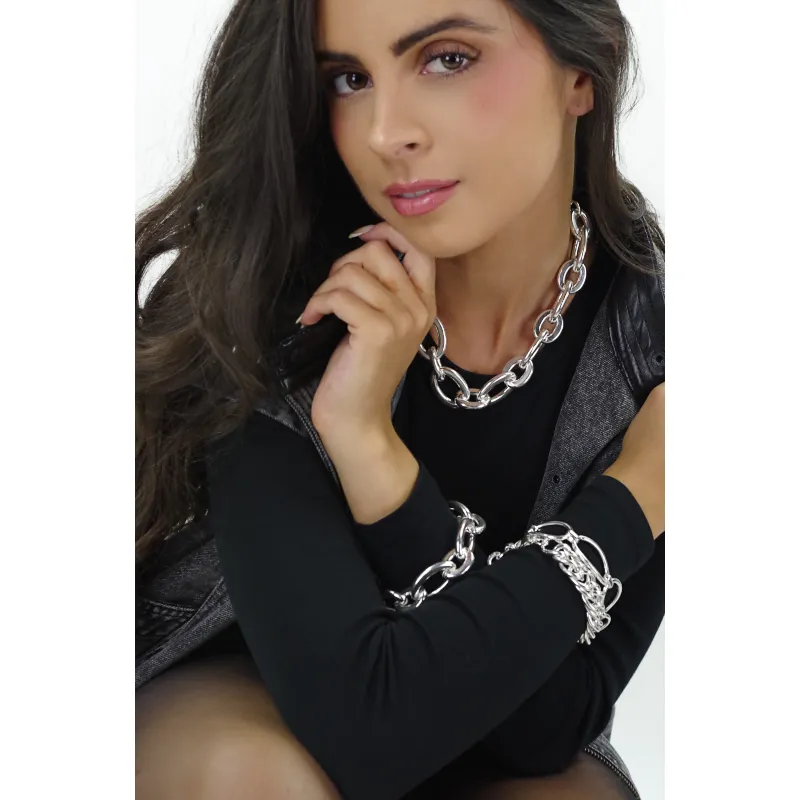 Secret de Cuir N°1565 collier forçat plat XL argent