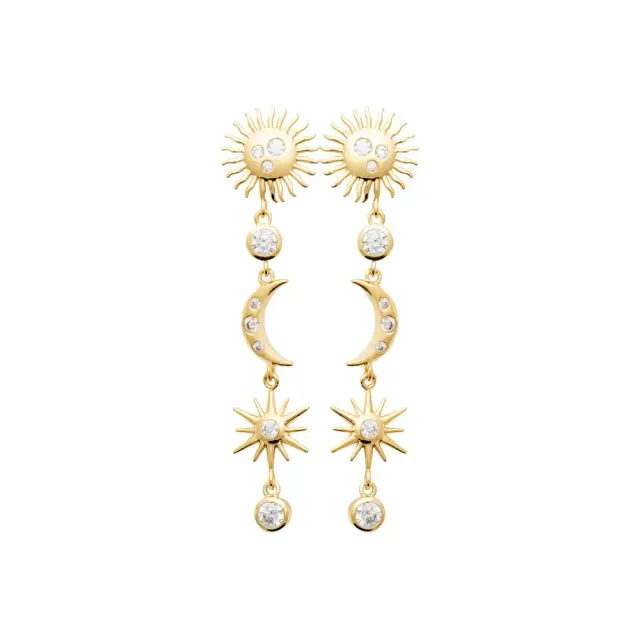 Oriana France boucles pendantes plaqué or soleil lune étoile