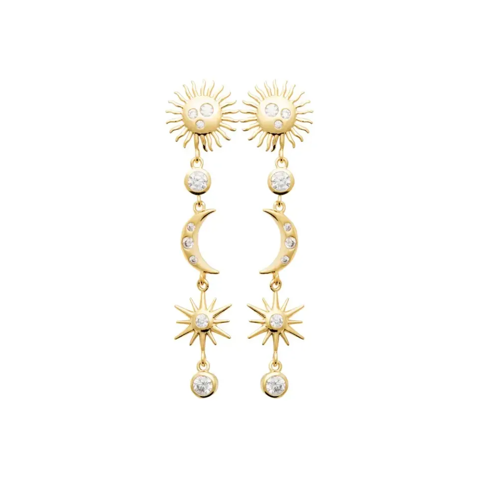 Oriana France boucles pendantes plaqué or soleil lune étoile