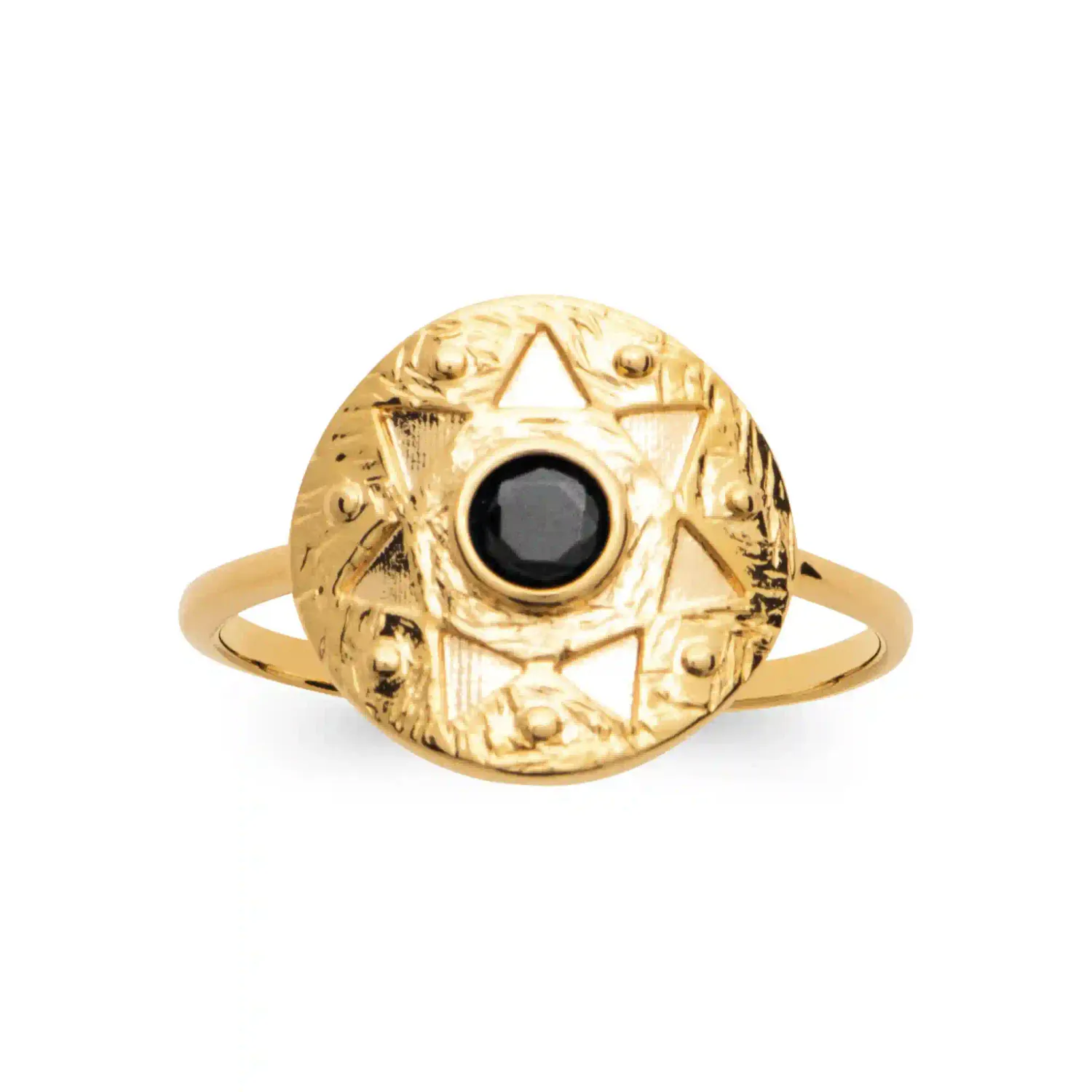 Oriana France étoile onyx bague plaqué or noire