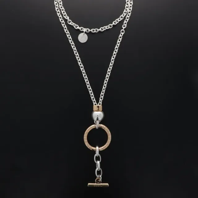 Secret de Cuir N°1745 bouée gravée barre bicolore sautoir