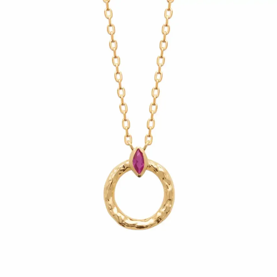 Oriana France collier cercle plaqué or grenat fuchsia