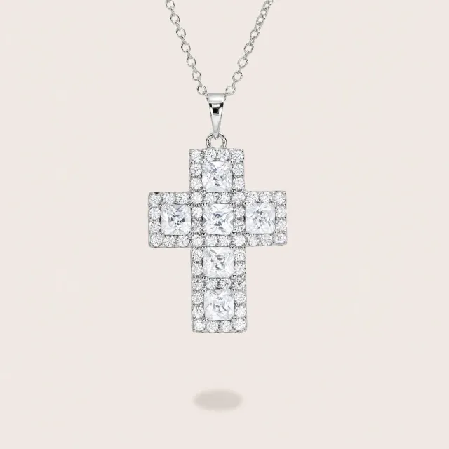 ULTIMA EDIZIONE croix zircons blancs collier pendentif travaillé