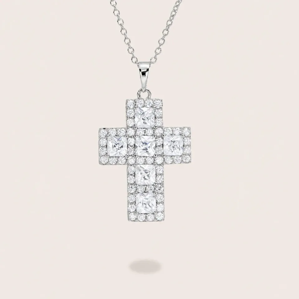 ULTIMA EDIZIONE croix zircons blancs collier pendentif travaillé