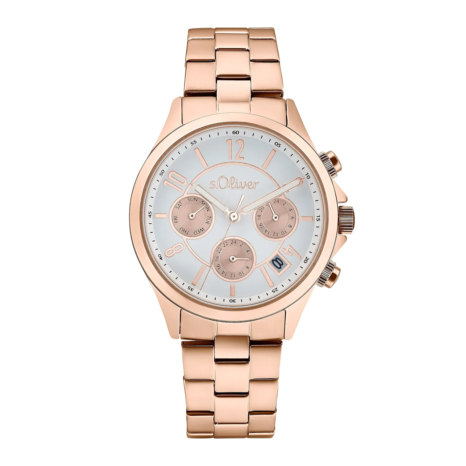 s.Oliver Montre femme acier doré cadran noir multifonction