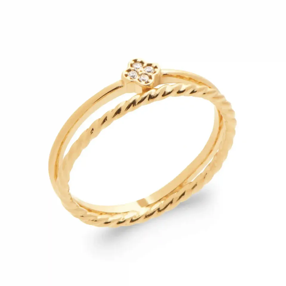 Oriana France croix double rang bague plaqué or 18 carats