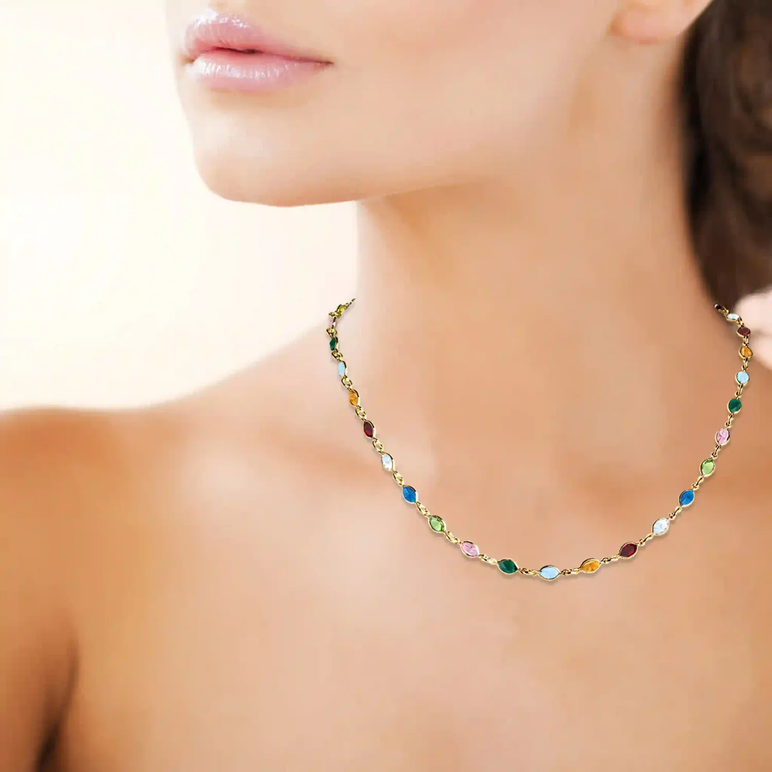 Oriana France collier plaqué or cristaux bleus
