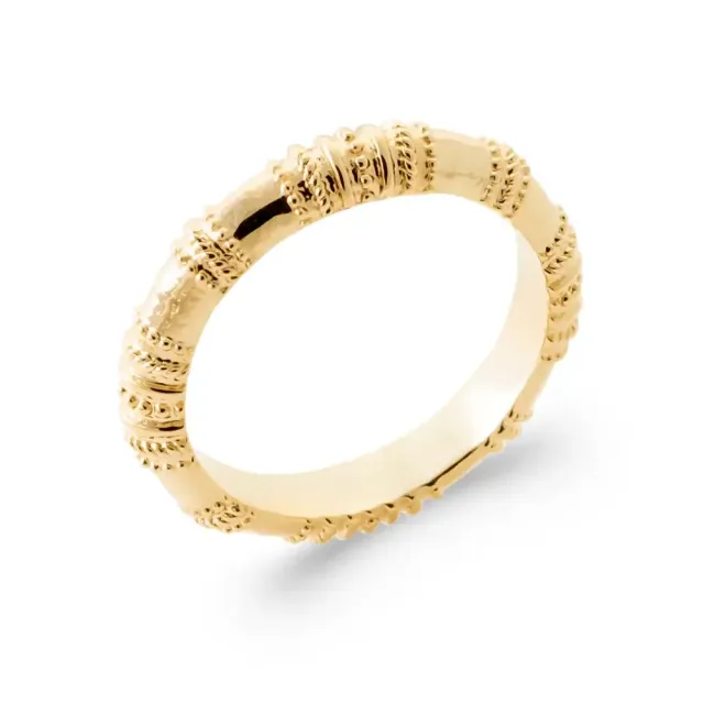 Oriana France bague bombée reliefs perlés plaqué or