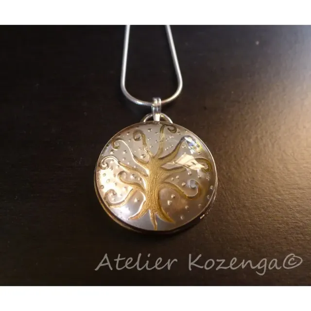 L'Atelier Kozenga Arbre de Vie pendentif argent verre 30 mm