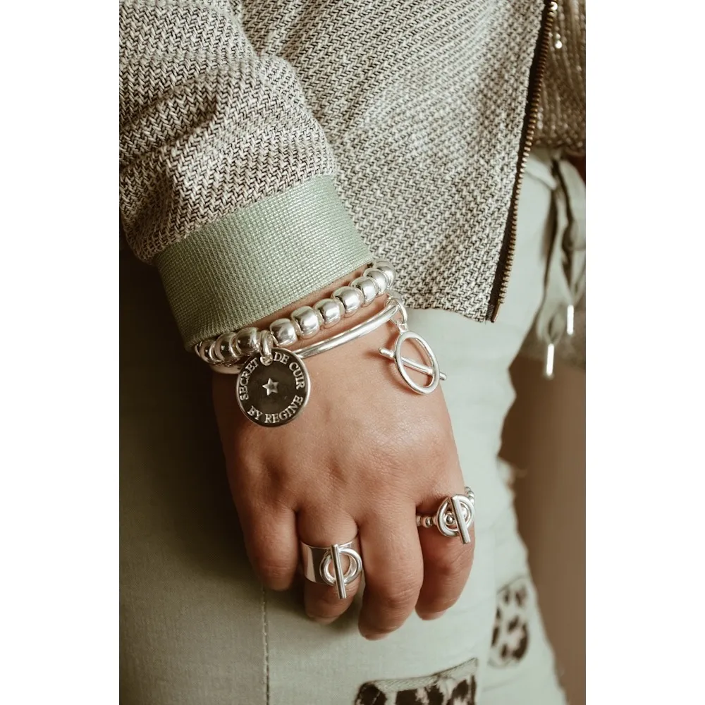 Secret de Cuir N°1001 bague perles argenté élastique