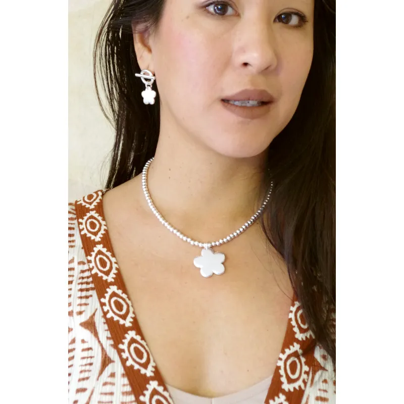 Secret de Cuir N°1430 collier perles PM argenté
