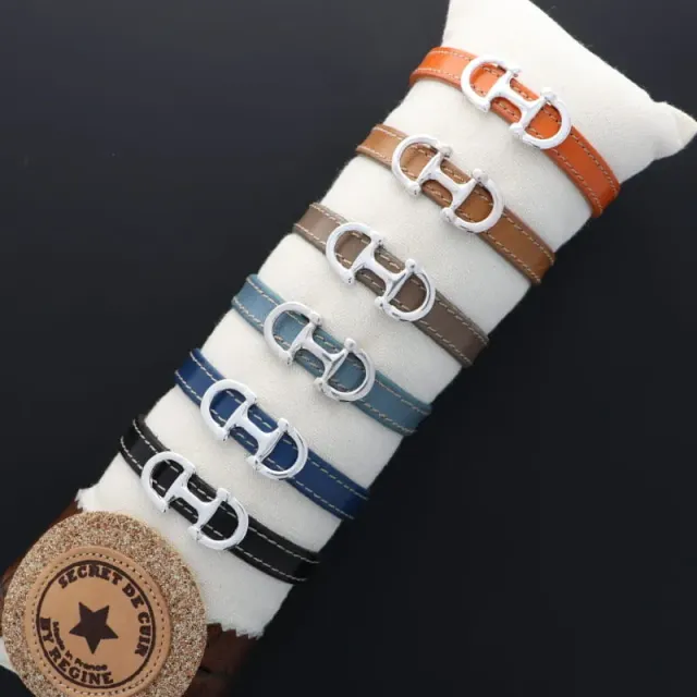 Secret de Cuir N°1130 lot 6 bracelets cuir double mors argenté
