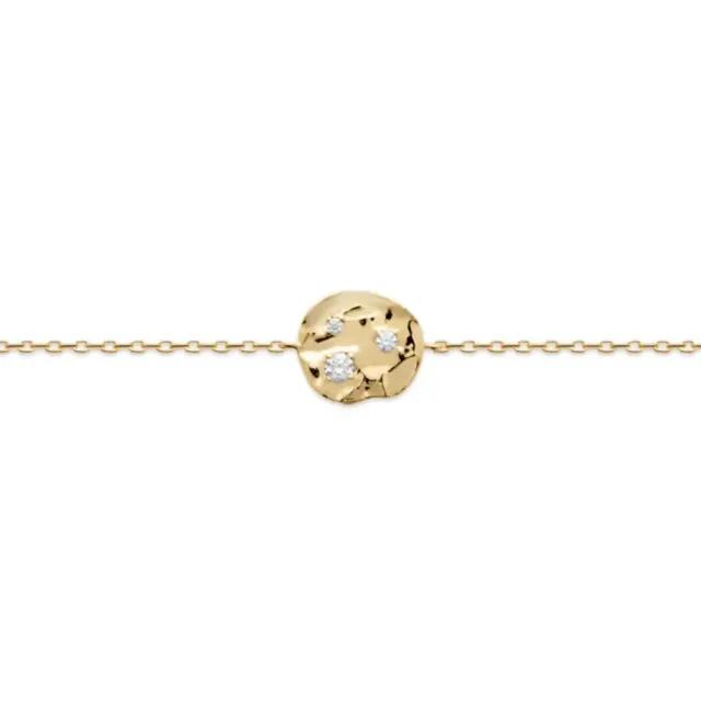 Oriana France bracelet pastille martelée plaqué or diamants