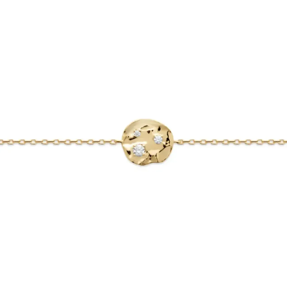 Oriana France bracelet pastille martelée plaqué or diamants