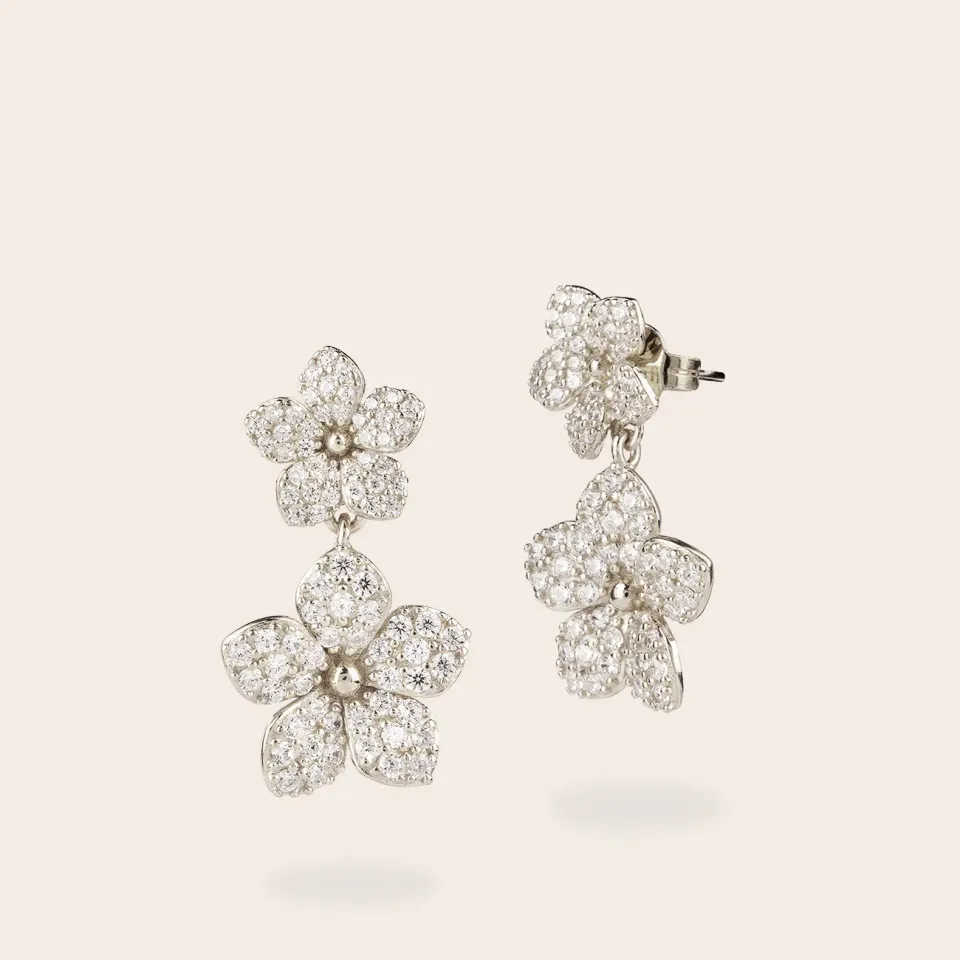 Ultima Edizione Double Fleur Pavé boucles d'oreilles doré