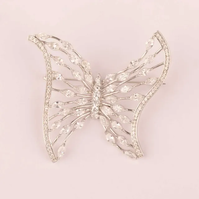 Ultima Edizione Papillon zircons blancs broche argenté