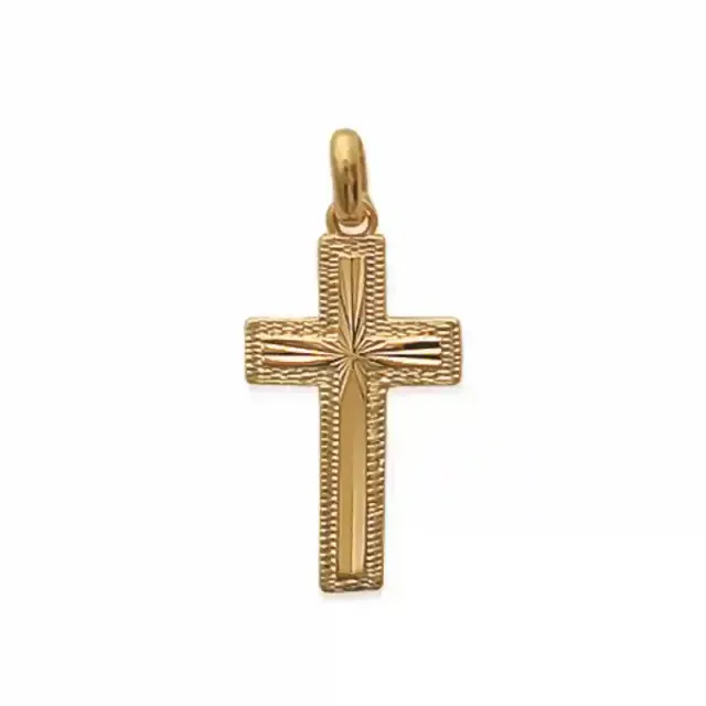 Oriana France pendentif croix ancienne plaqué or doré gravé