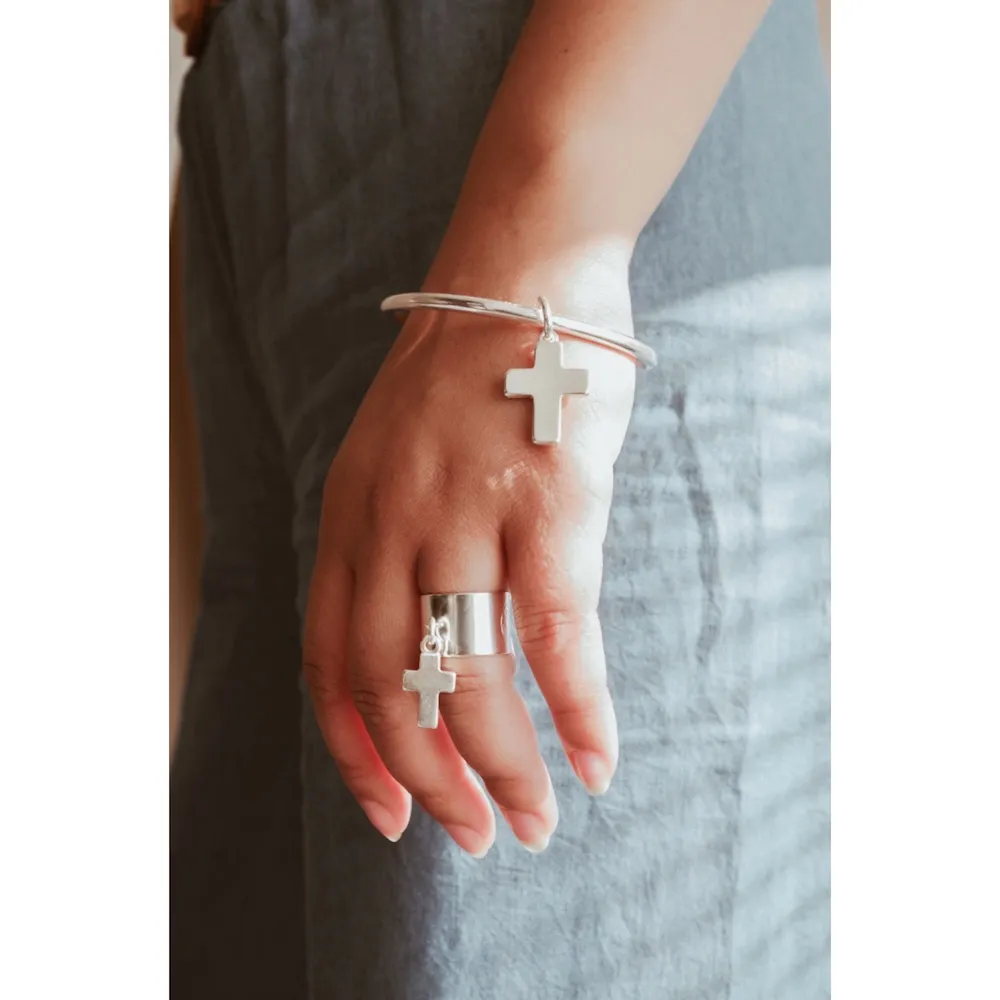 Secret de Cuir N°141 bague croix plaqué argent