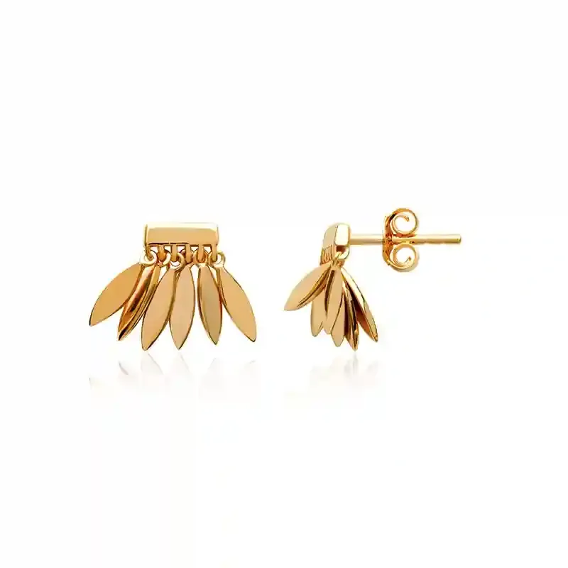 Oriana France plume ethnique boucles d'oreilles plaqué or pendantes