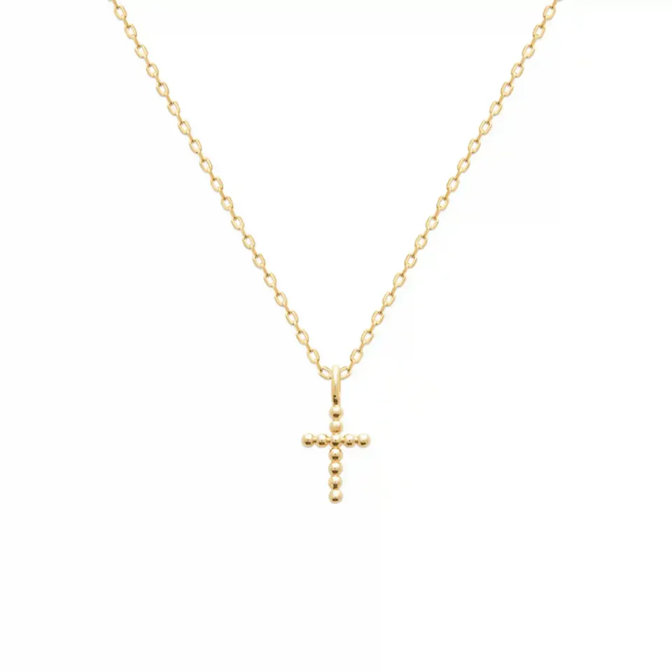 Oriana France collier croix perlée plaqué or fin