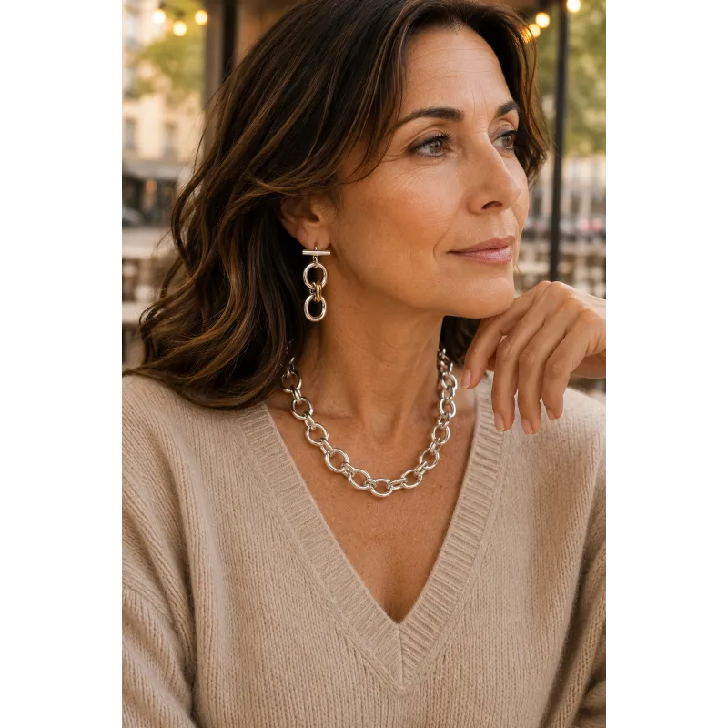 Secret de Cuir N°1733 collier maillons ronds bouée argent