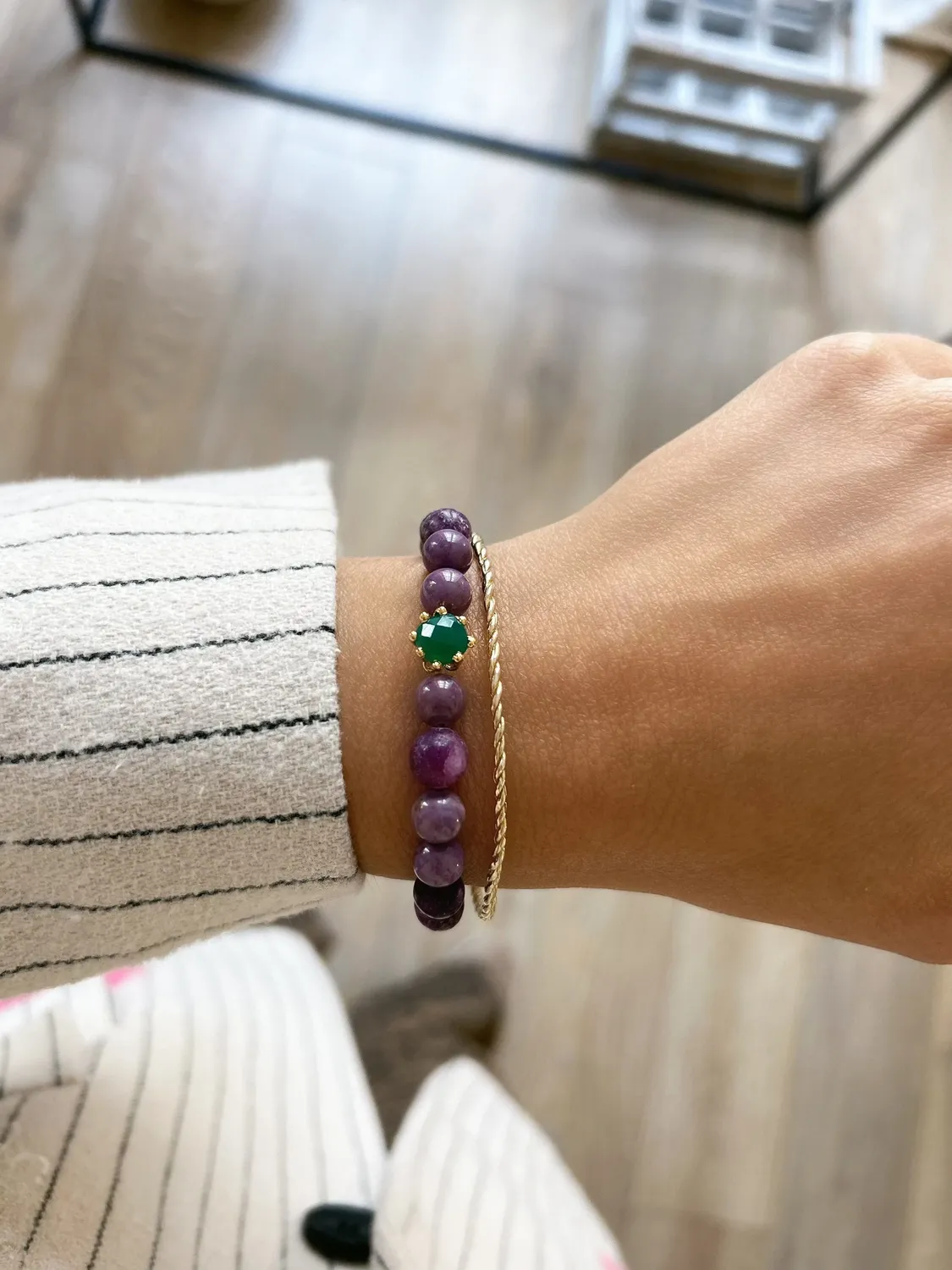 Elise Tsikis Dehani bracelet vert pierres naturelles onyx