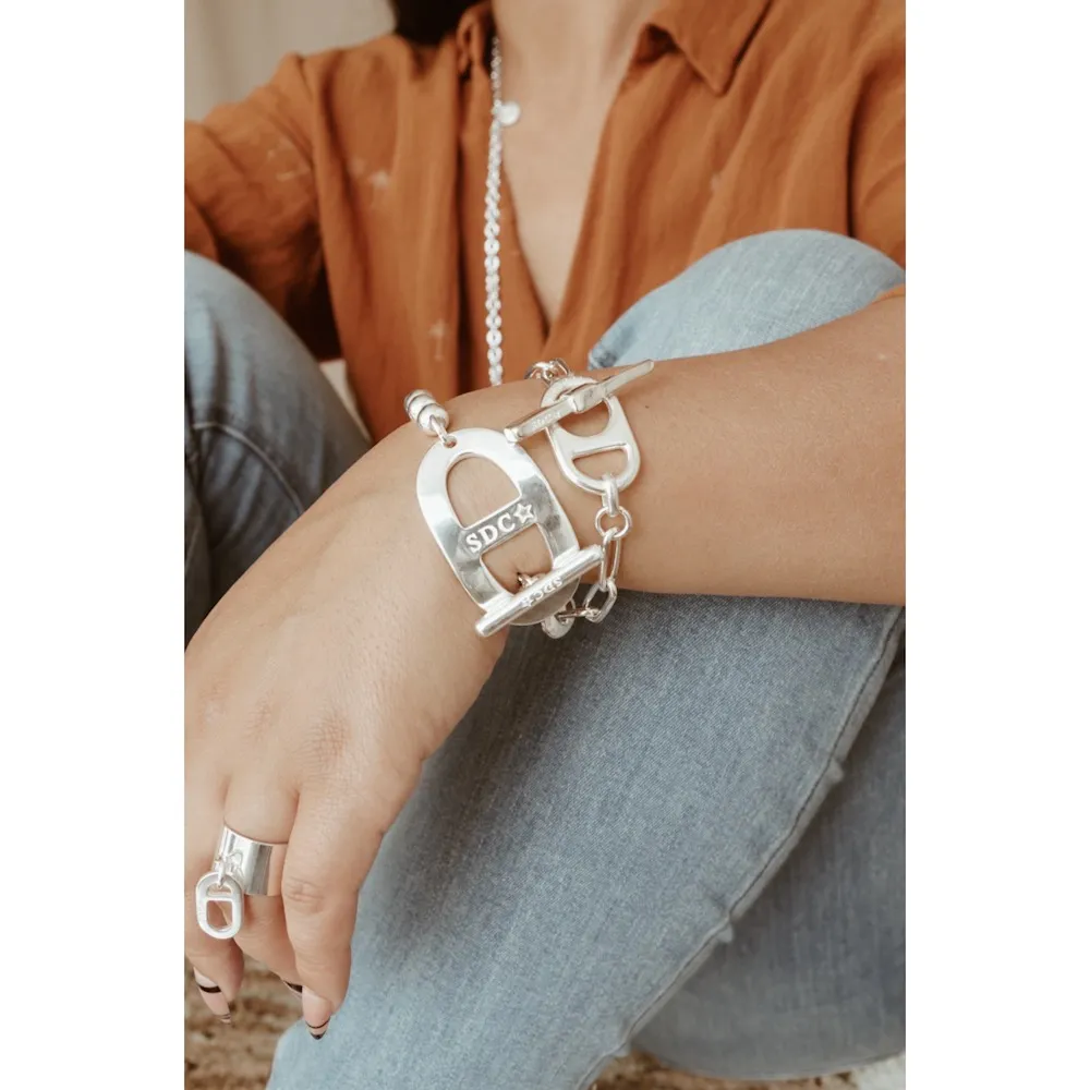Secret de Cuir N°1114 bracelet ovale bombé argenté