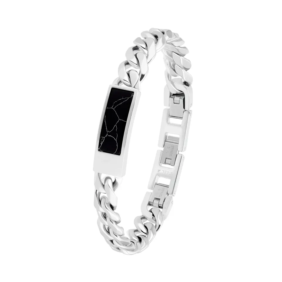 s.Oliver 2034936 bracelet homme noir 19 cm acier pierre