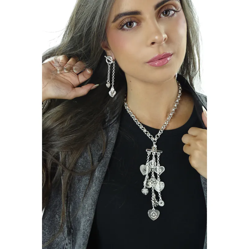 Secret de Cuir N°1514 boucles d'oreilles duo coeurs argent