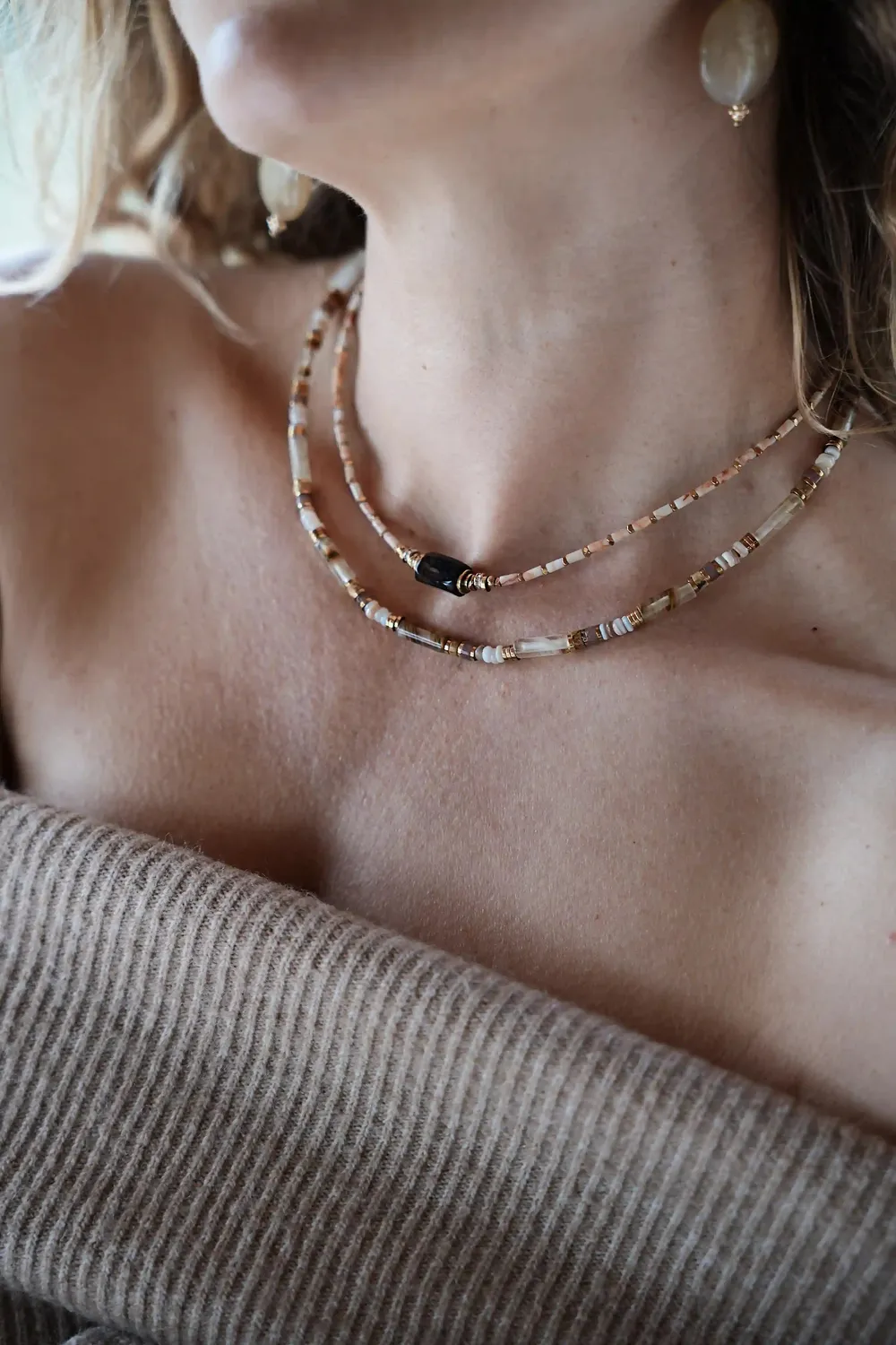 Cloralys Ysé collier jaspe quartz fumé 35 cm
