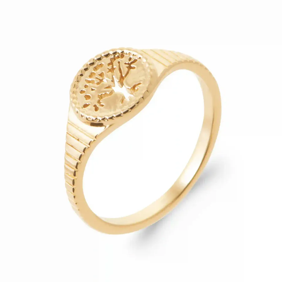 Oriana France chevalière arbre de vie plaqué or 18 carats