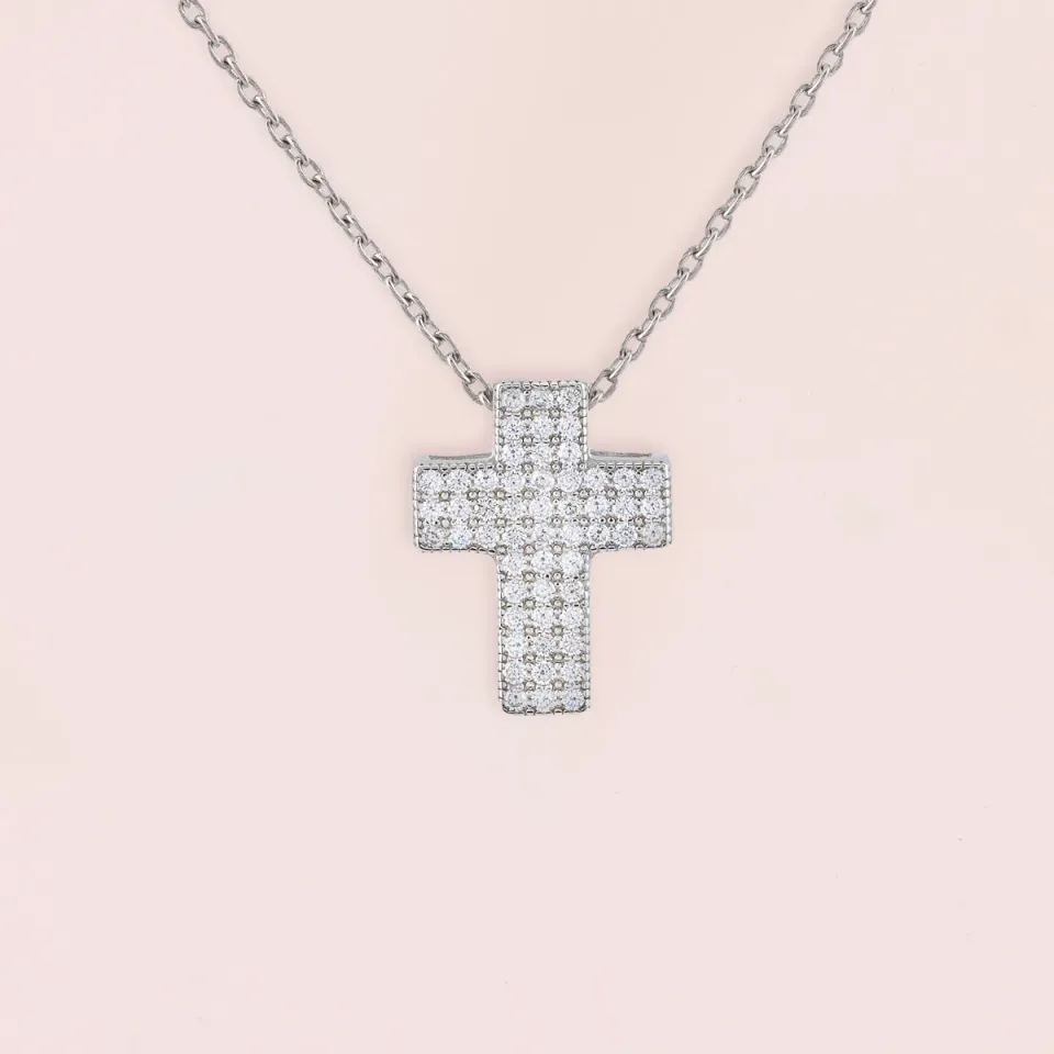Ultima Edizione Croix pavé zircons blancs pendentif collier