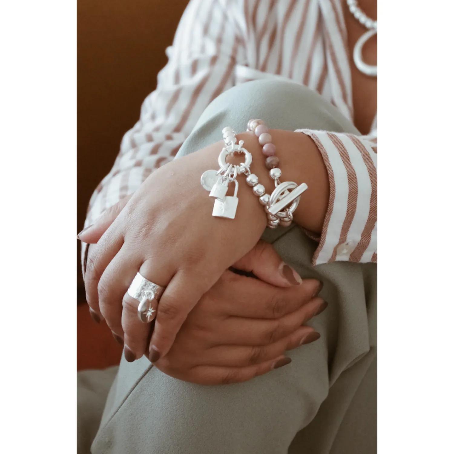 Secret de Cuir N°1345 pack 6 bracelets perles argentés