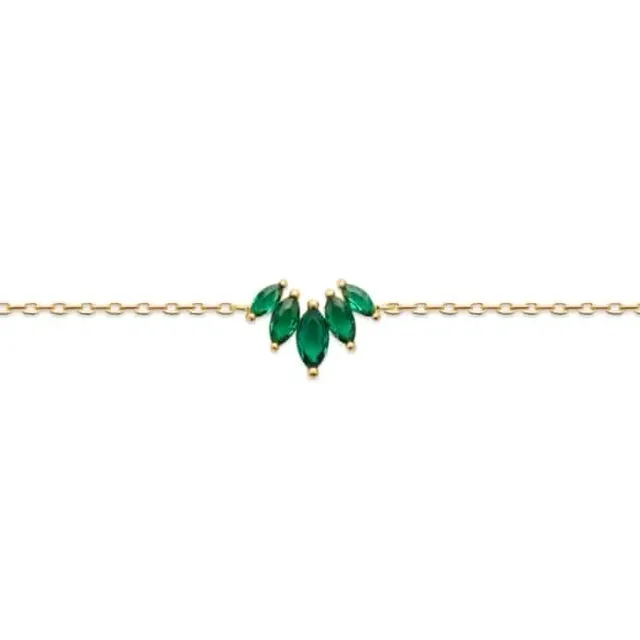 Oriana France bracelet 5 émeraudes plaqué or vert navette