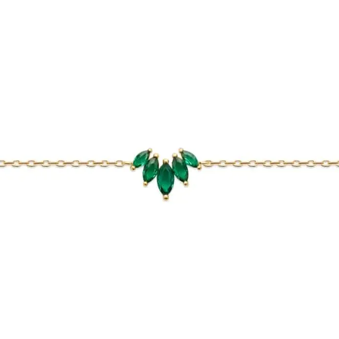 Oriana France bracelet 5 émeraudes plaqué or vert navette