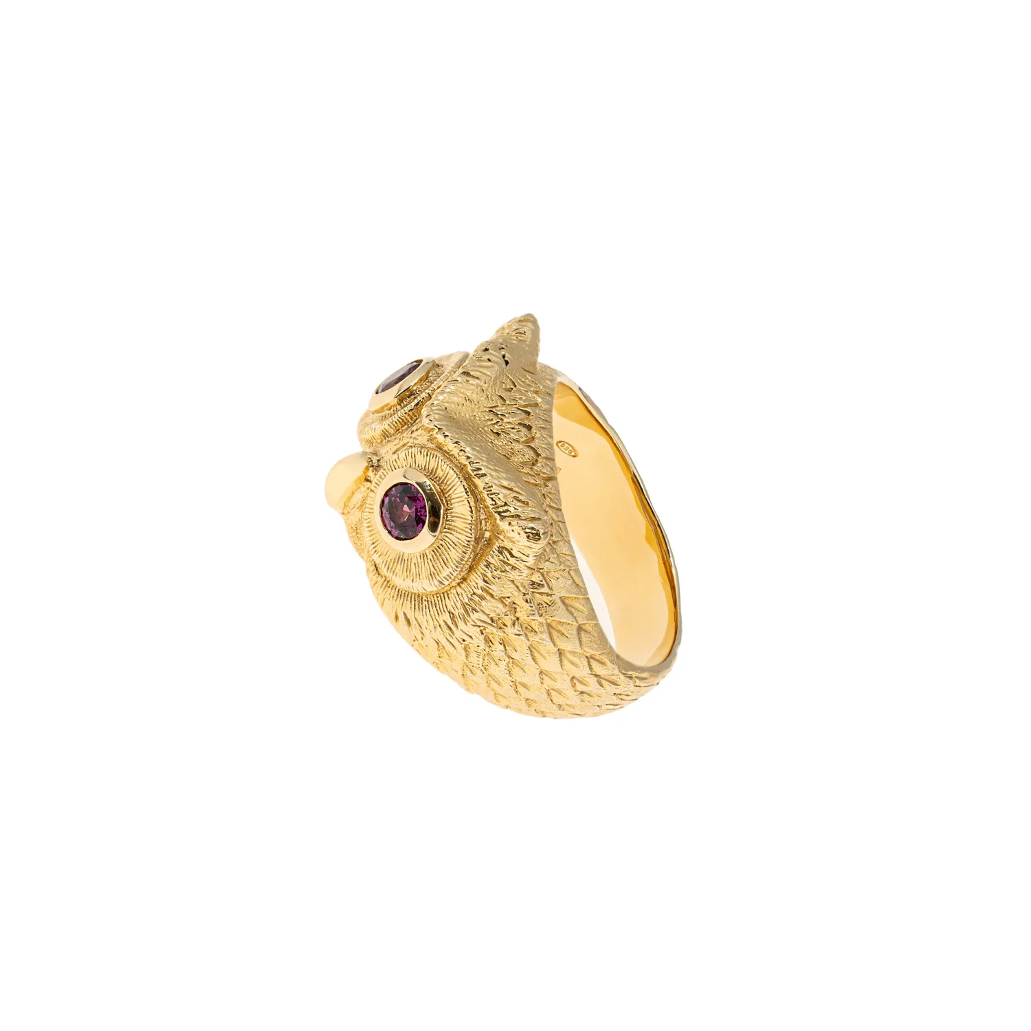 Lorella Tamberi Canal Artemis chouette bague dorée rhodolite