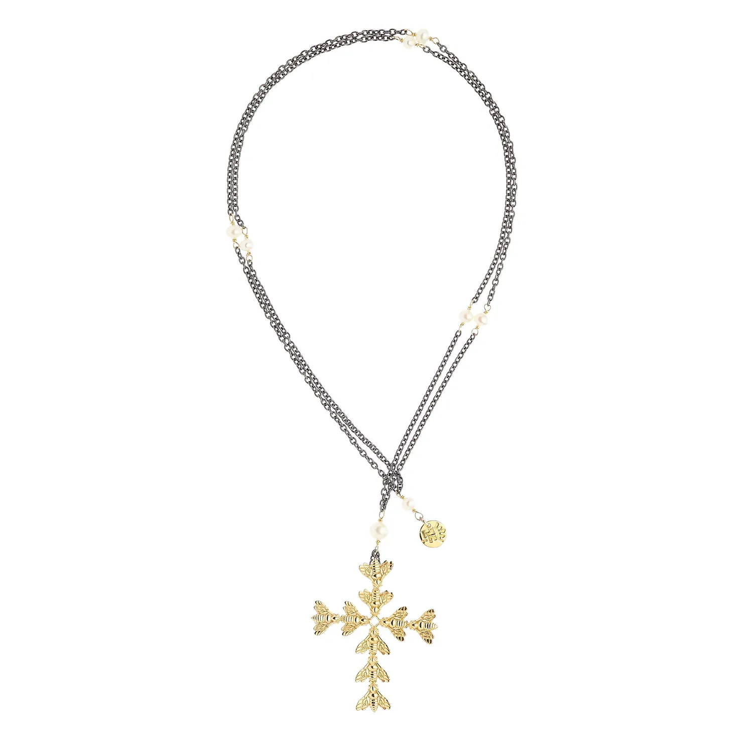Lorella Tamberi Canal Bee Queen collier croix abeilles perles