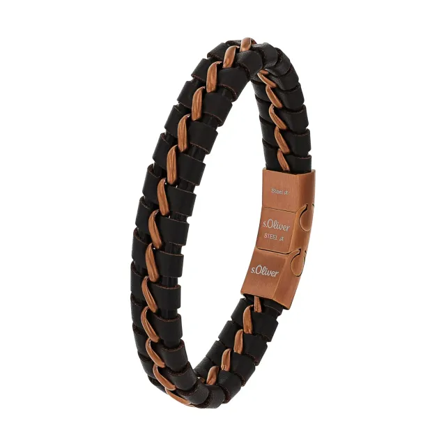 s.Oliver 2037990 bracelet homme cuir noir acier