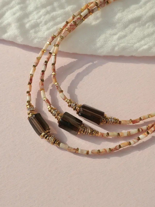 Cloralys Ysé collier jaspe quartz fumé 35 cm