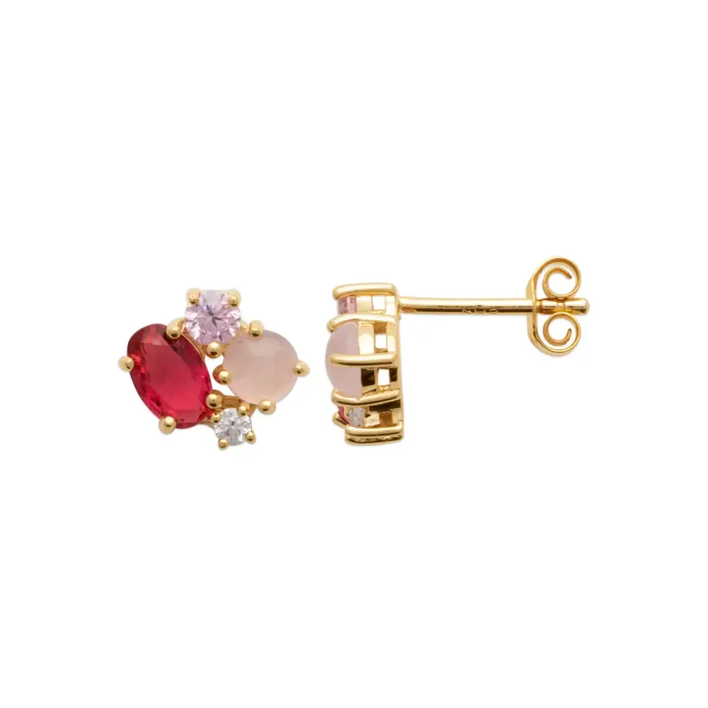 Oriana France Clous d'oreilles plaqué or rubis quartz rose