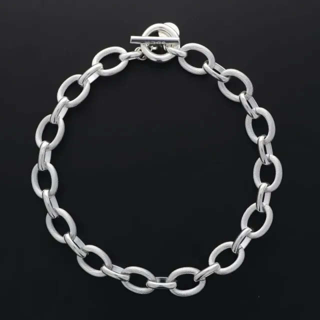 Secret de Cuir N°1731 collier ovale strié plaqué argent