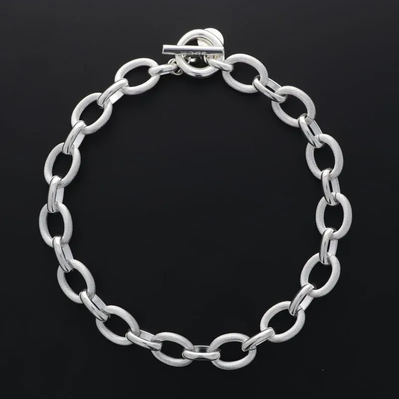 Secret de Cuir N°1731 collier ovale strié plaqué argent