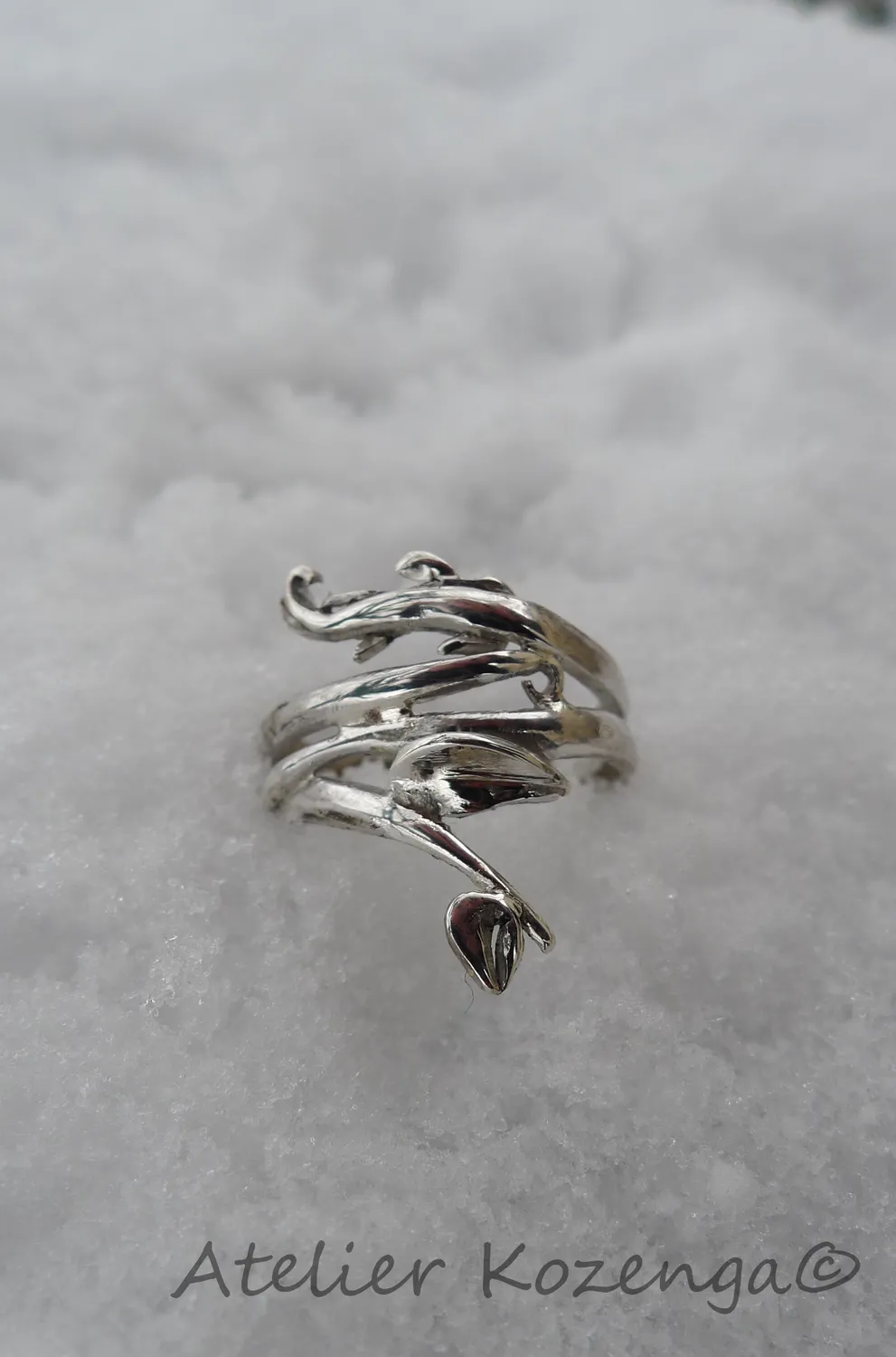 L'Atelier Kozenga Liane bague argent feuilles épines