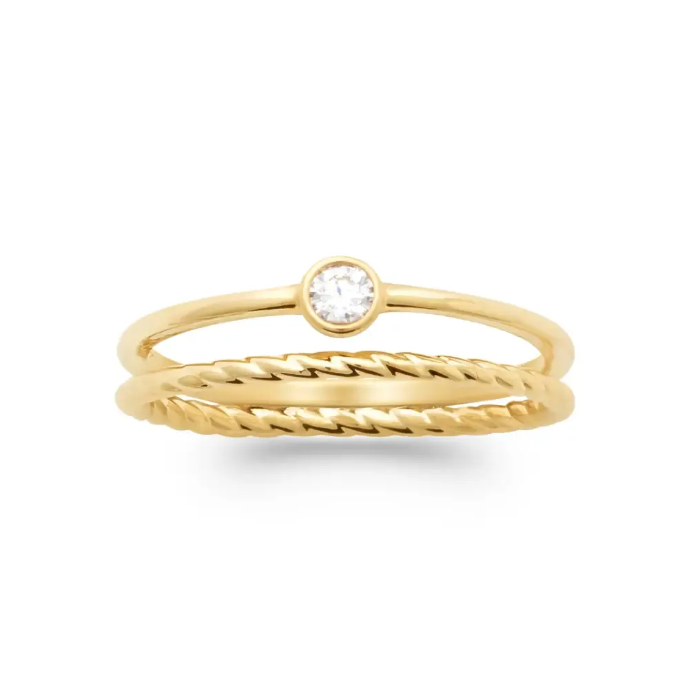 Oriana France bague 2 anneaux solitaire plaqué or femme