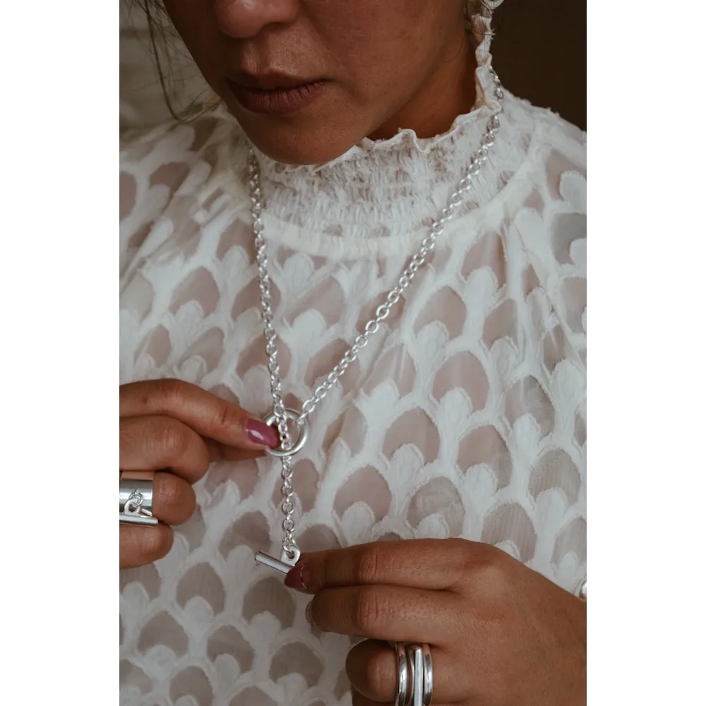 Secret de Cuir N°78 collier coulissant barre argent